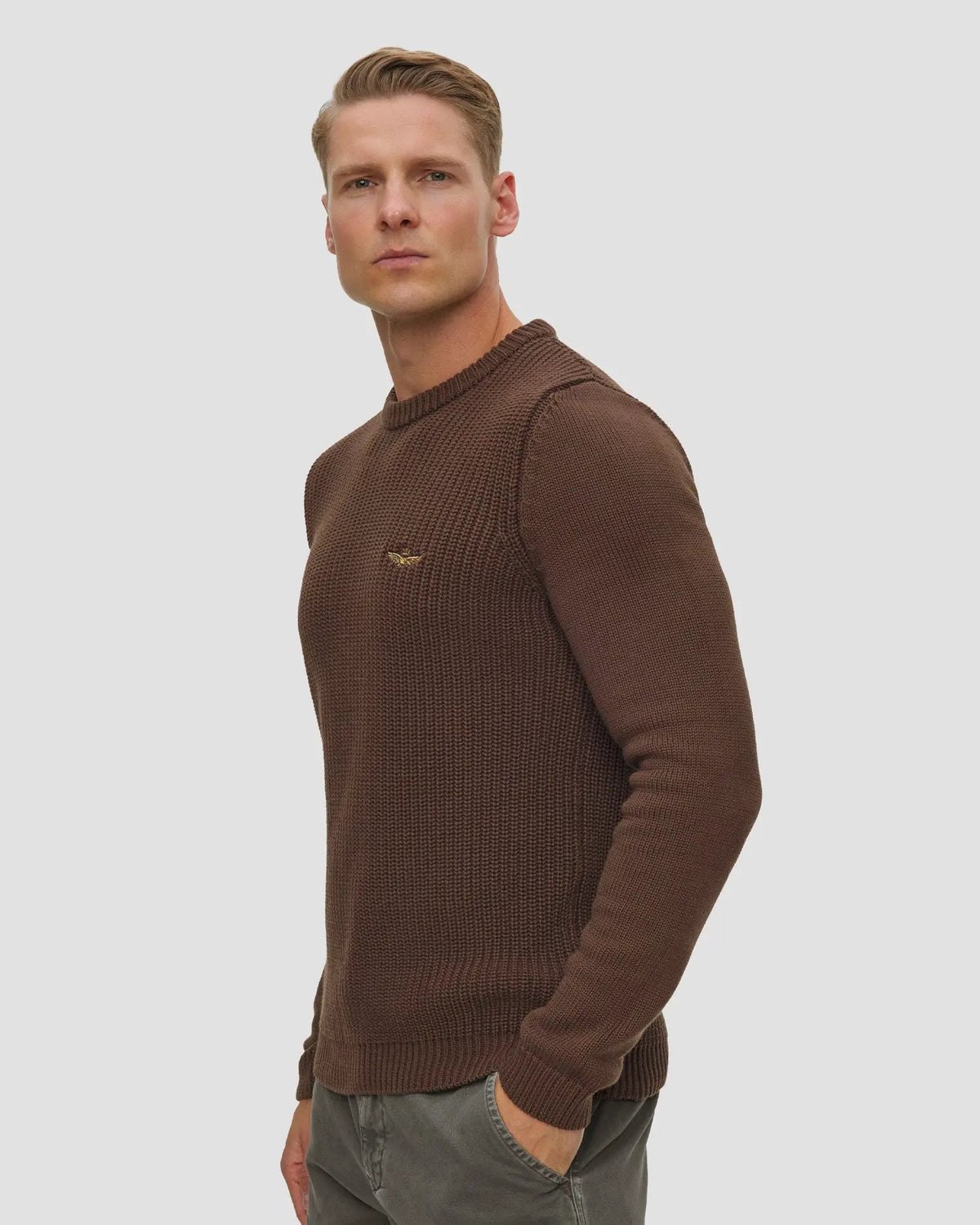Maglia girocollo Aeronautica Militare 262MA1571UL00409 Chestnut Brown - Dettaglio collo