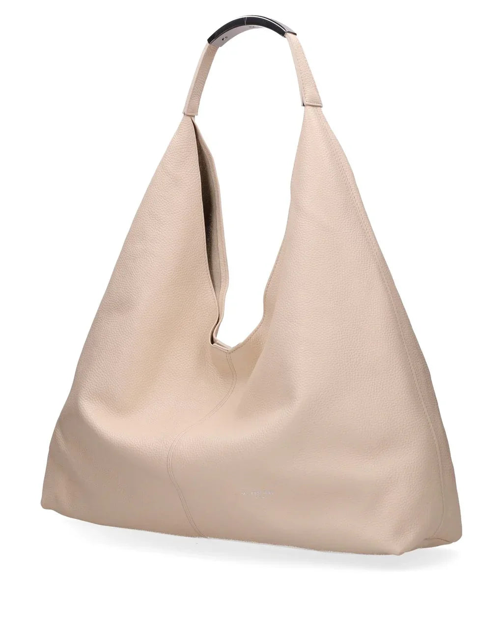Borsa hobo grande in pelle beige per donna, design minimalista e moderno.
