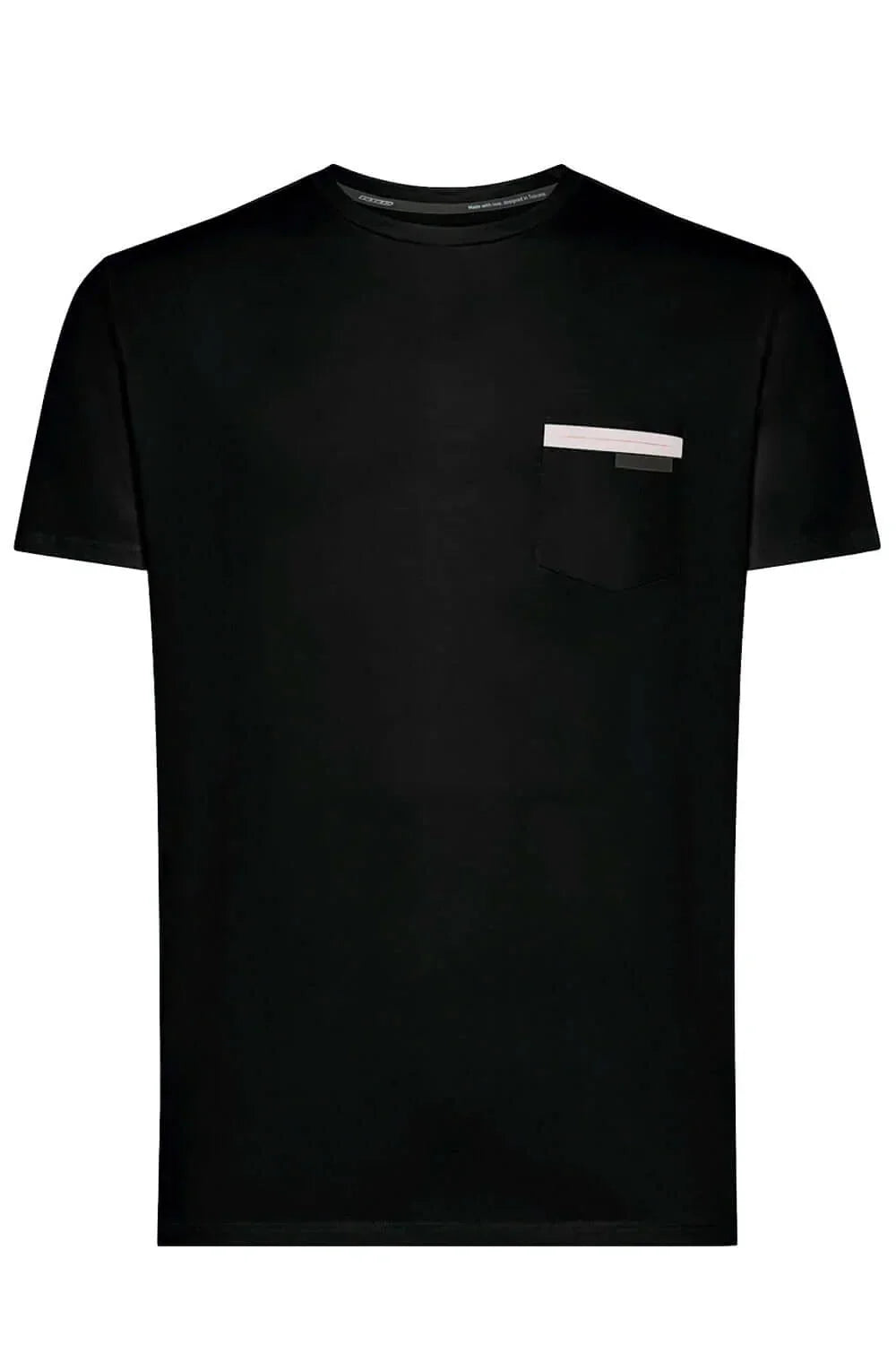 T-shirt nera uomo con taschino e dettaglio bianco, moda casual Made in Italy