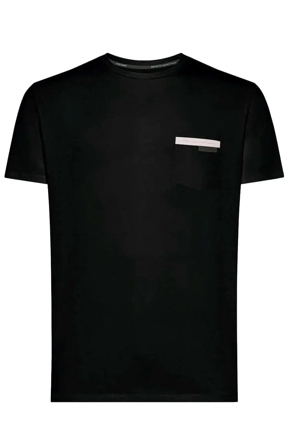 T-shirt nera uomo con taschino e dettaglio bianco, moda casual Made in Italy
