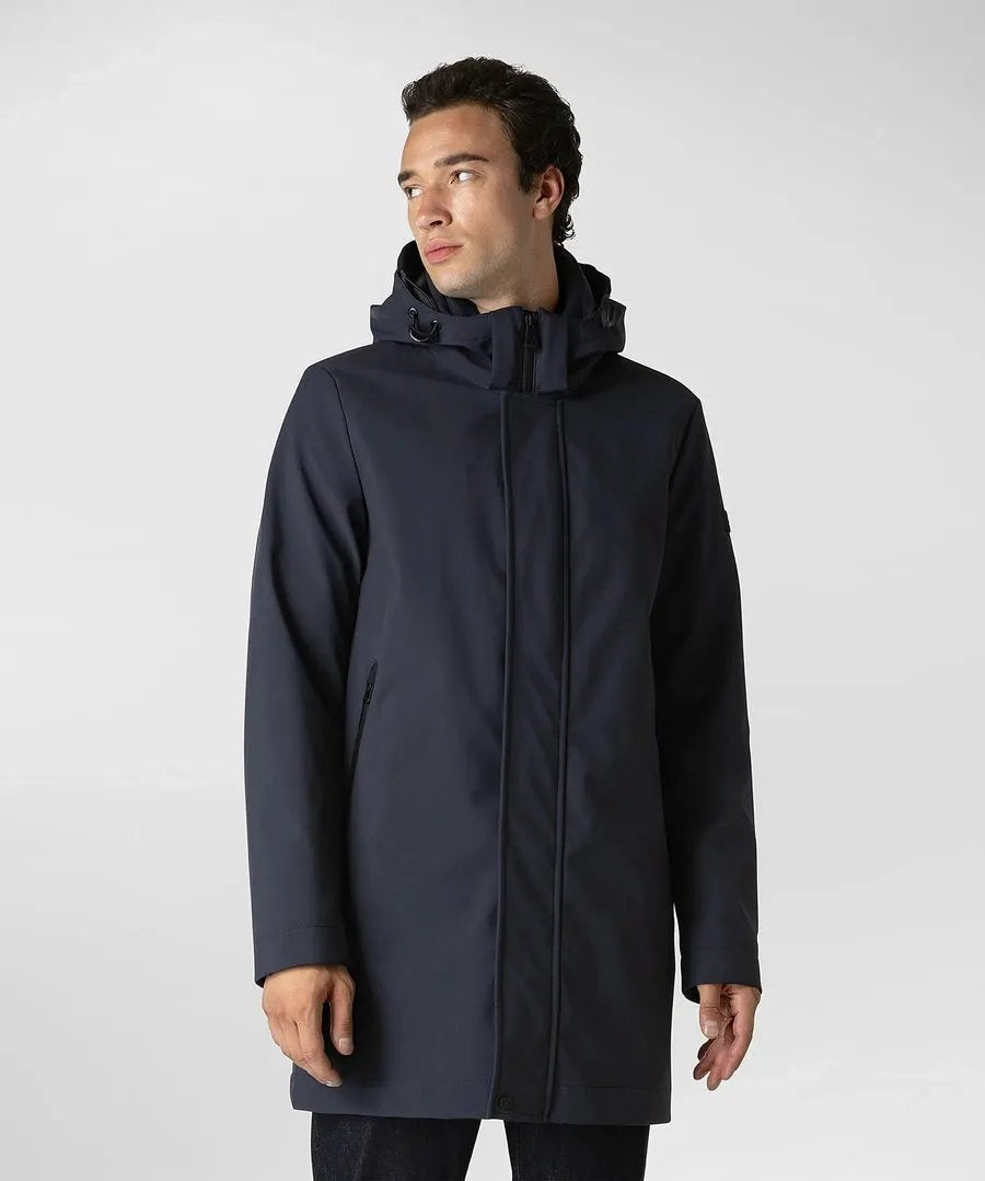 Trench Peuterey Albali KP01 blu tecnico - Dettaglio colletto e chiusura