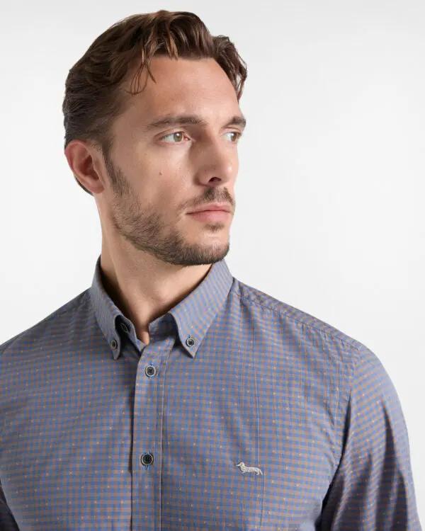 Harmont & Blaine Camicia Micro Check Fil Coupé Marrone Scuro - Dettaglio Bassotto