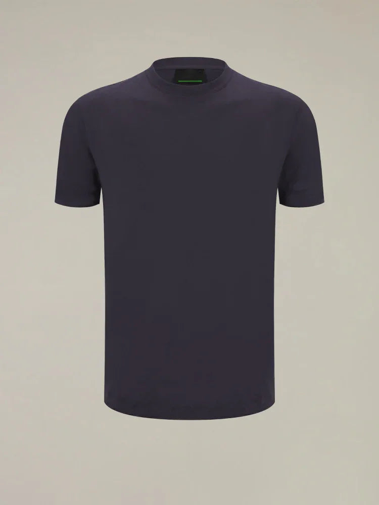 T-shirt uomo basic blu scuro, manica corta, abbigliamento casual made in Italy