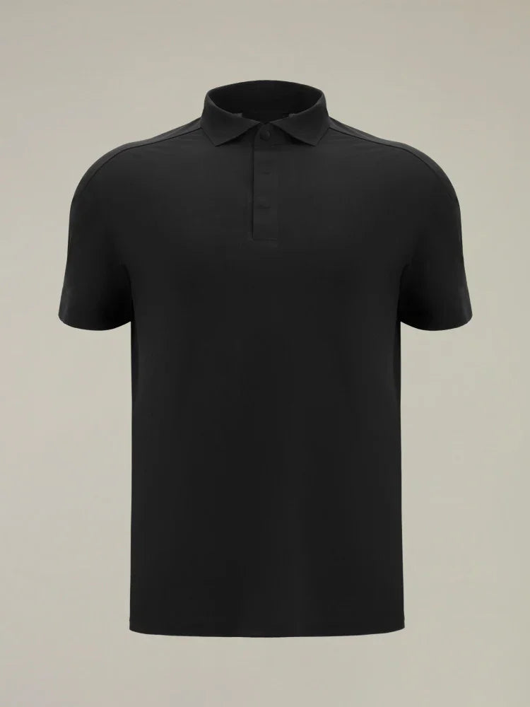 Polo uomo nera a maniche corte, tessuto liscio, stile classico elegante