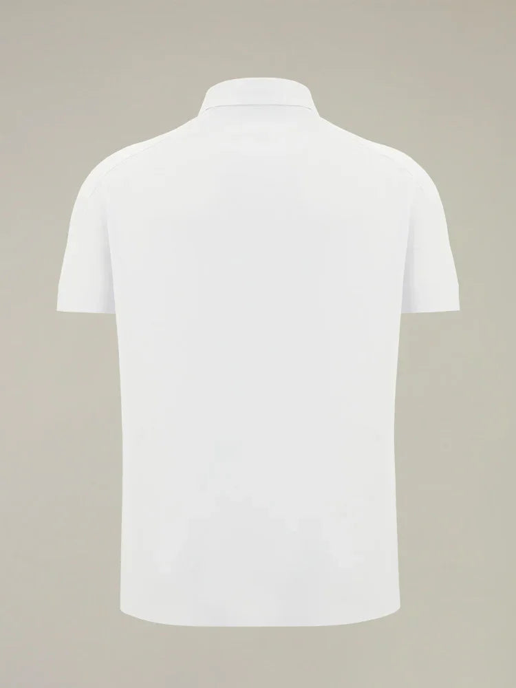 Polo bianca da uomo a maniche corte vista posteriore, stile classico ed elegante