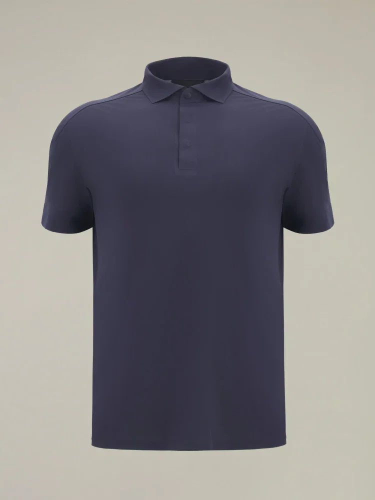 polo uomo blu scuro manica corta, colletto classico, abbigliamento elegante casual