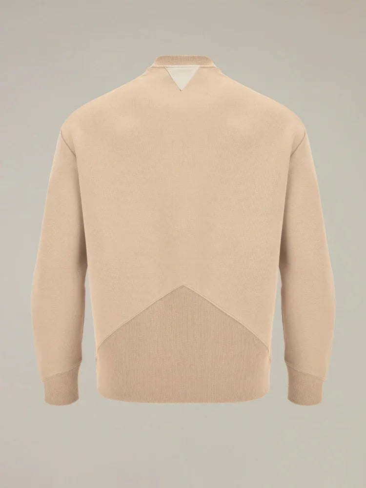 Felpa beige uomo in cotone con inserti geometrici, vista posteriore, stile casual