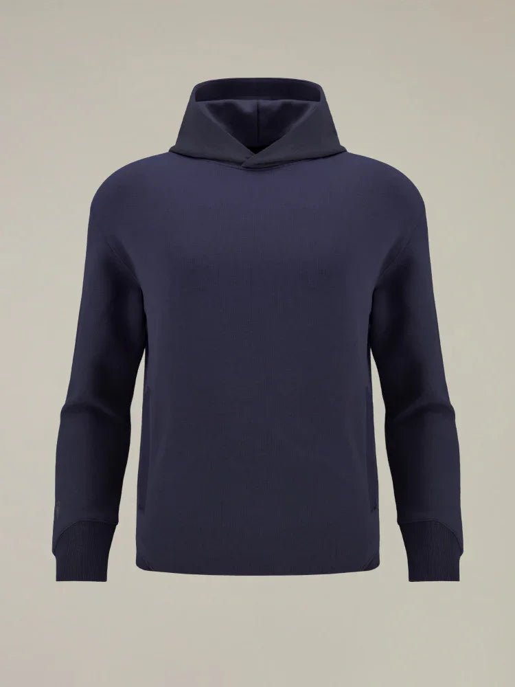 Felpa uomo blu con cappuccio, stile minimal, abbigliamento casual elegante