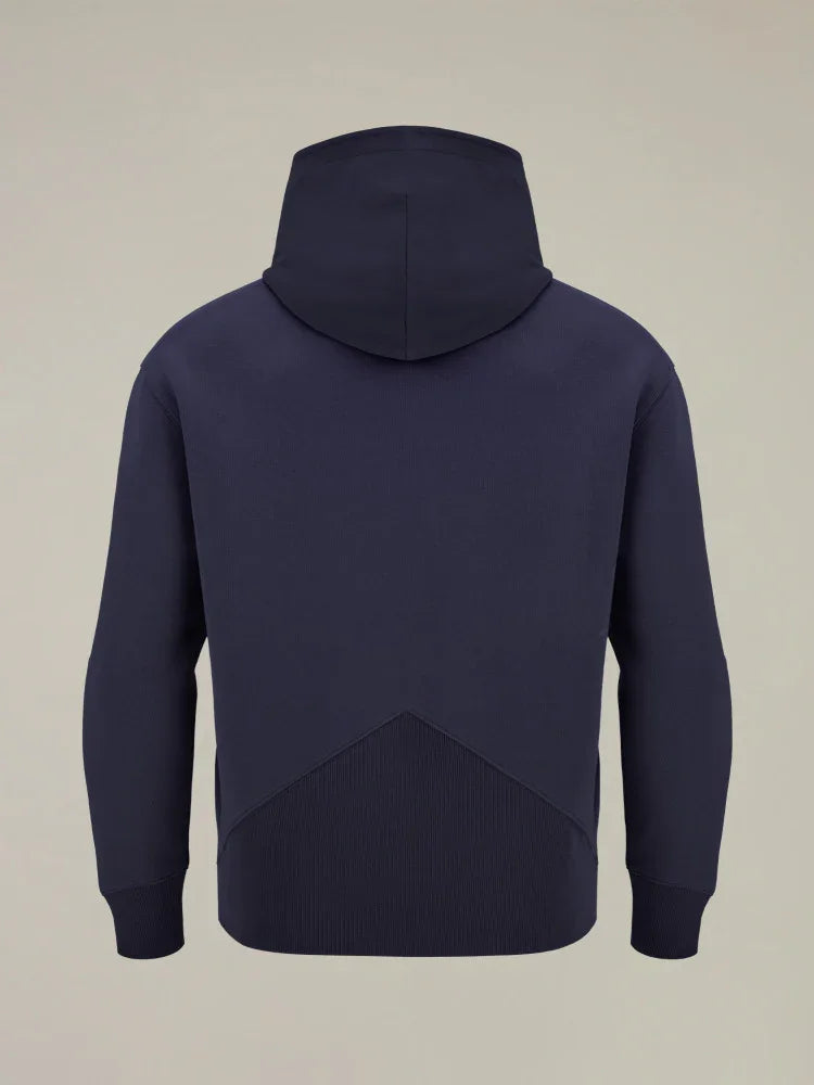 Felpa con cappuccio uomo blu navy, vista posteriore, abbigliamento casual elegante