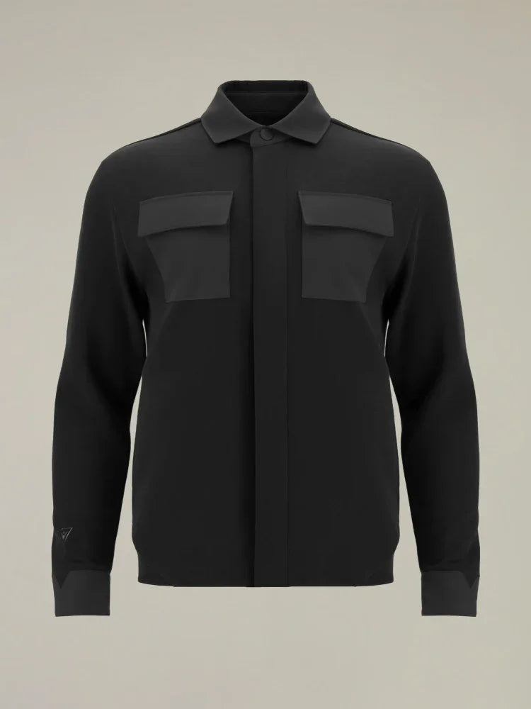 Giacca camicia uomo nera con tasche frontali, stile elegante, moda Made in Italy