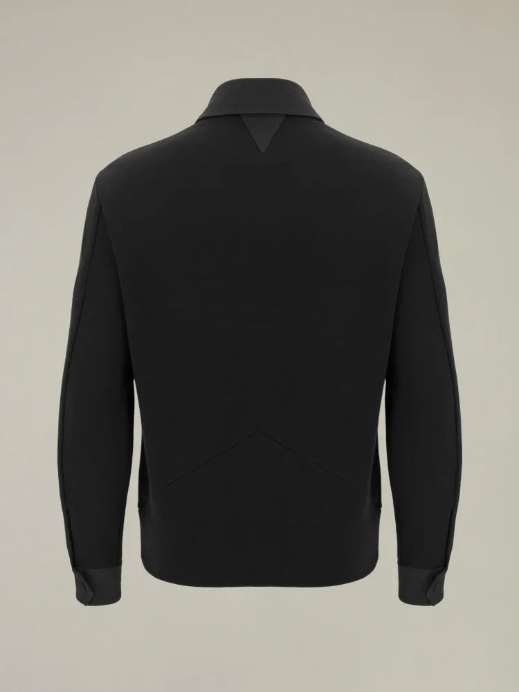 Maglia uomo nera a maniche lunghe, vista posteriore, design minimal ed elegante