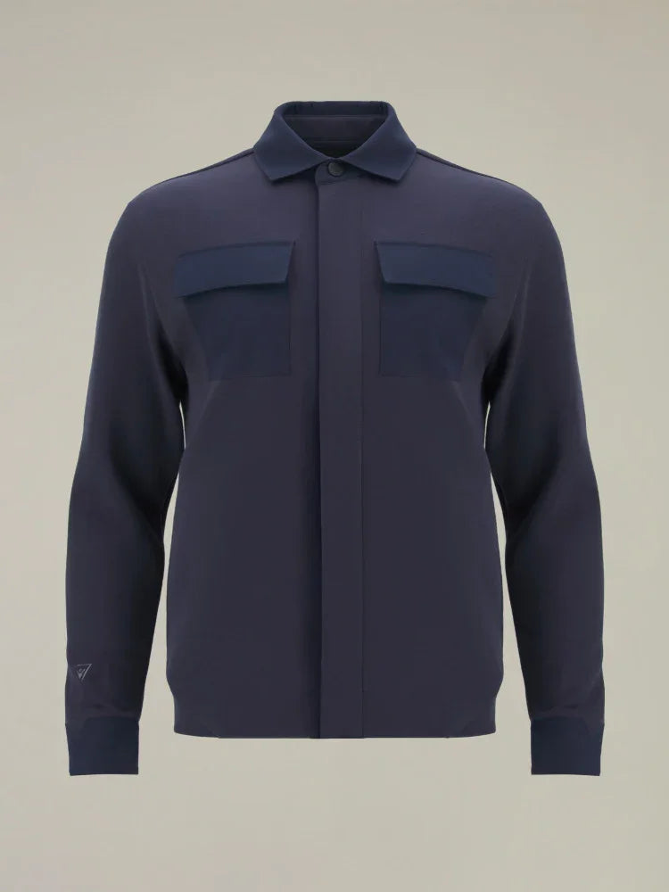 Giacca uomo blu navy elegante con tasche frontali e collo classico, stile Made in Italy