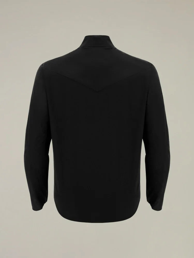 Giacca nera da uomo vista retro, maniche lunghe, stile elegante e moderno