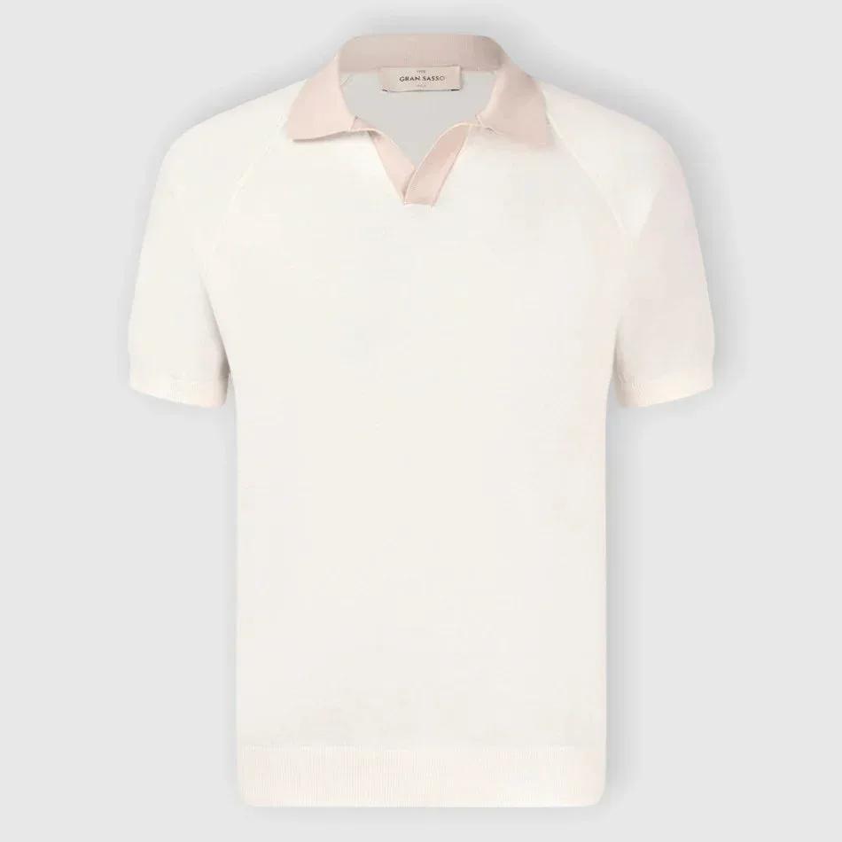 Maglia polo uomo manica corta color panna con colletto classico, stile elegante estivo