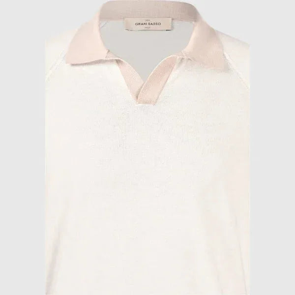 Maglia uomo in cotone panna con collo polo beige, moda elegante e casual