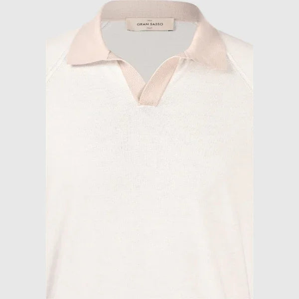 Maglia uomo in cotone panna con collo polo beige, moda elegante e casual