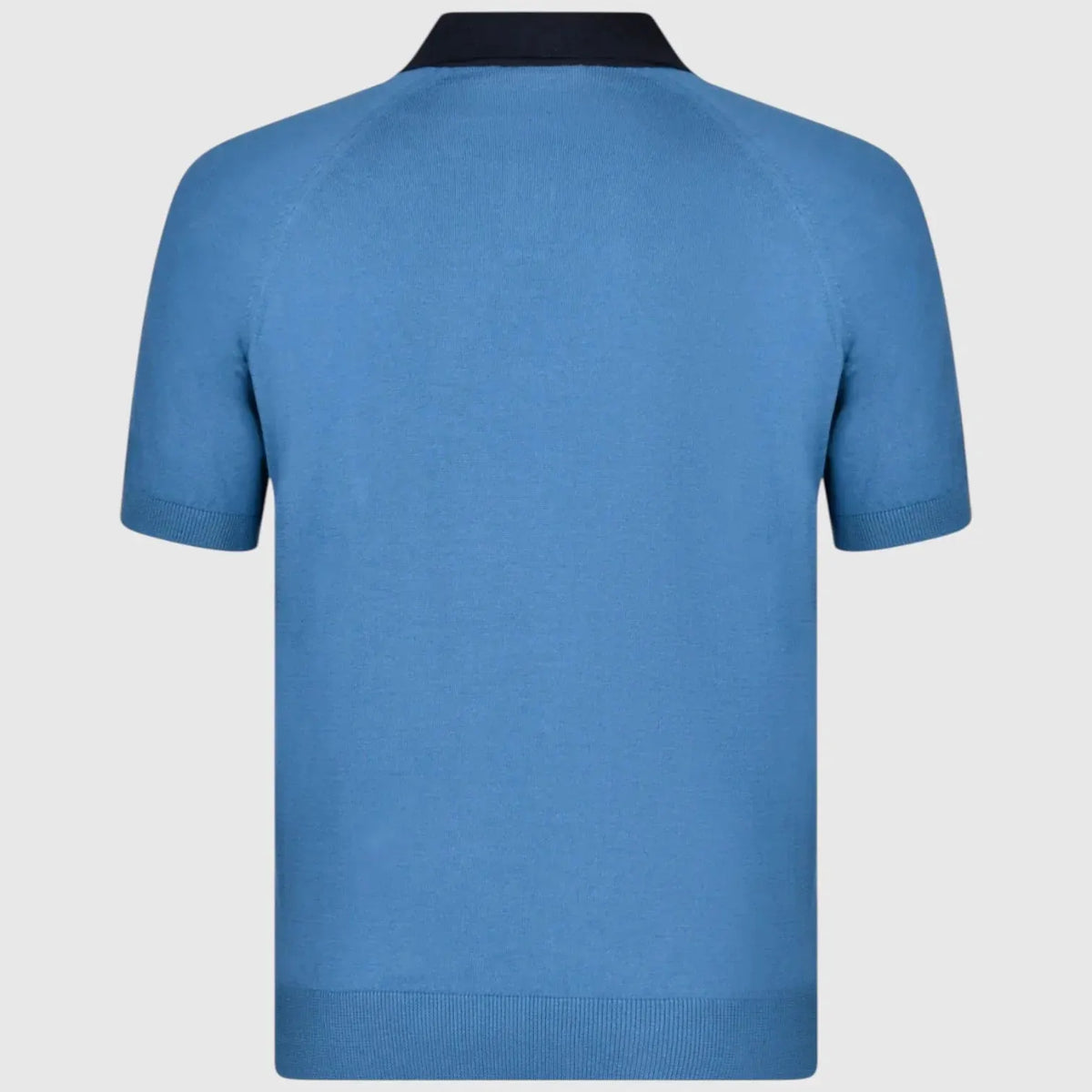Polo uomo blu manica corta con colletto a contrasto, vista posteriore