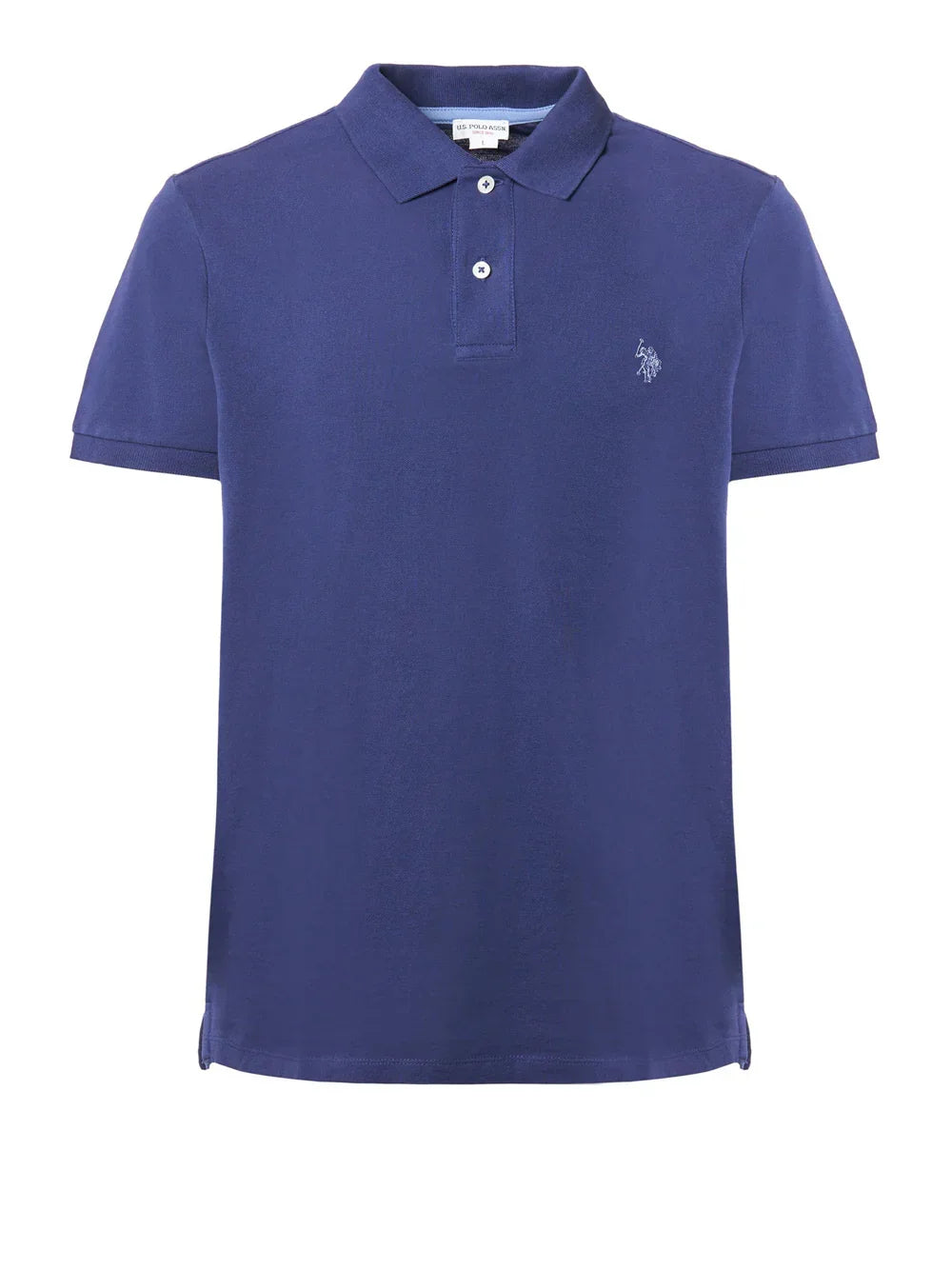 Polo uomo blu a maniche corte con logo ricamato, stile casual elegante.