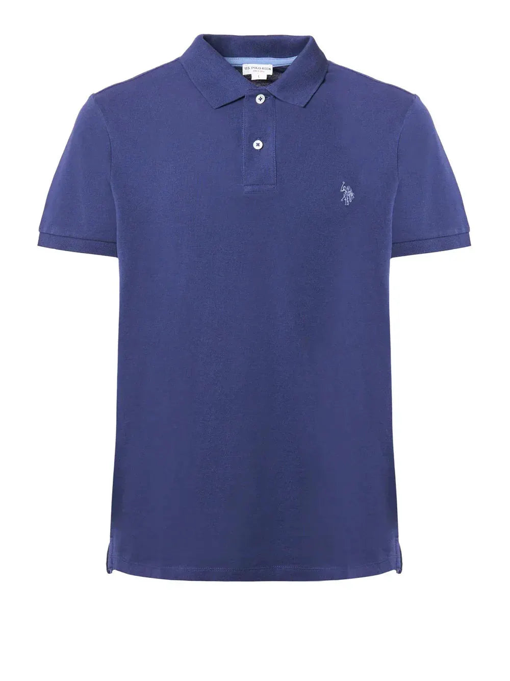 Polo uomo blu a maniche corte con logo ricamato, stile casual elegante.