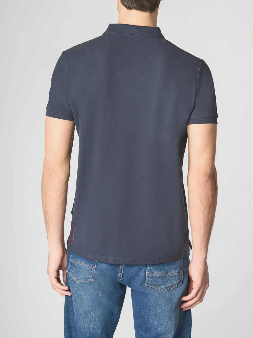 Polo uomo blu navy maniche corte vista posteriore, abbigliamento casual estivo