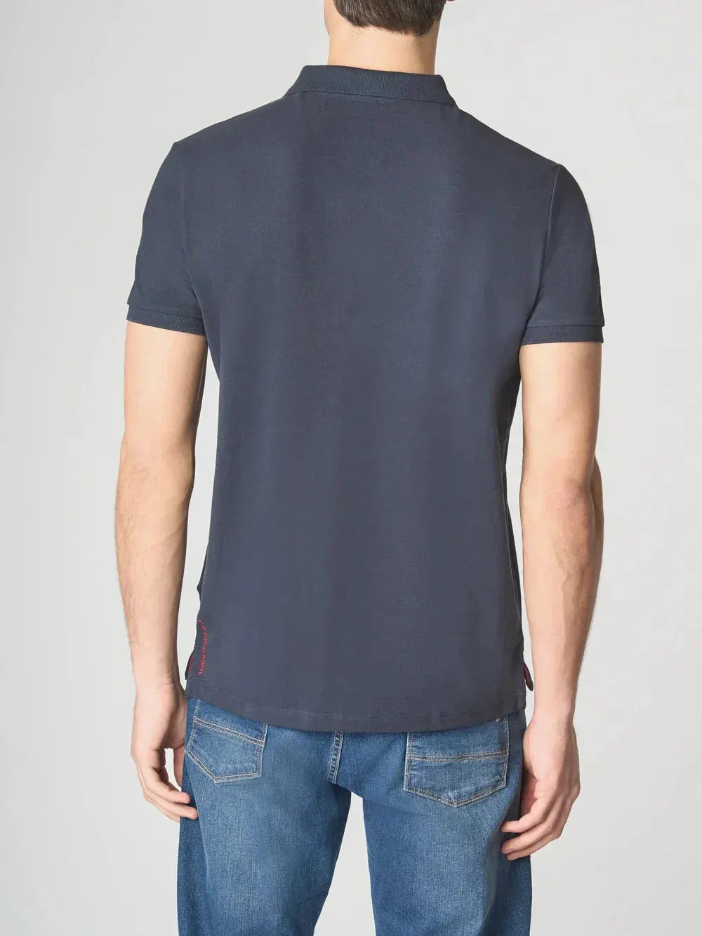 Polo uomo blu navy maniche corte vista posteriore, abbigliamento casual estivo