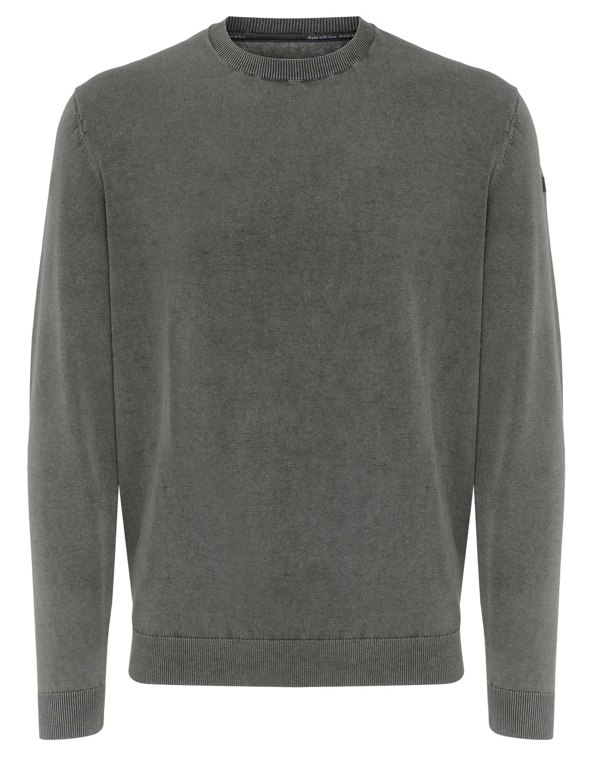 RRD Techno Wash Round 16 Knit - Verde (25103-20) - Front view, girocollo in cotone, piping arancione