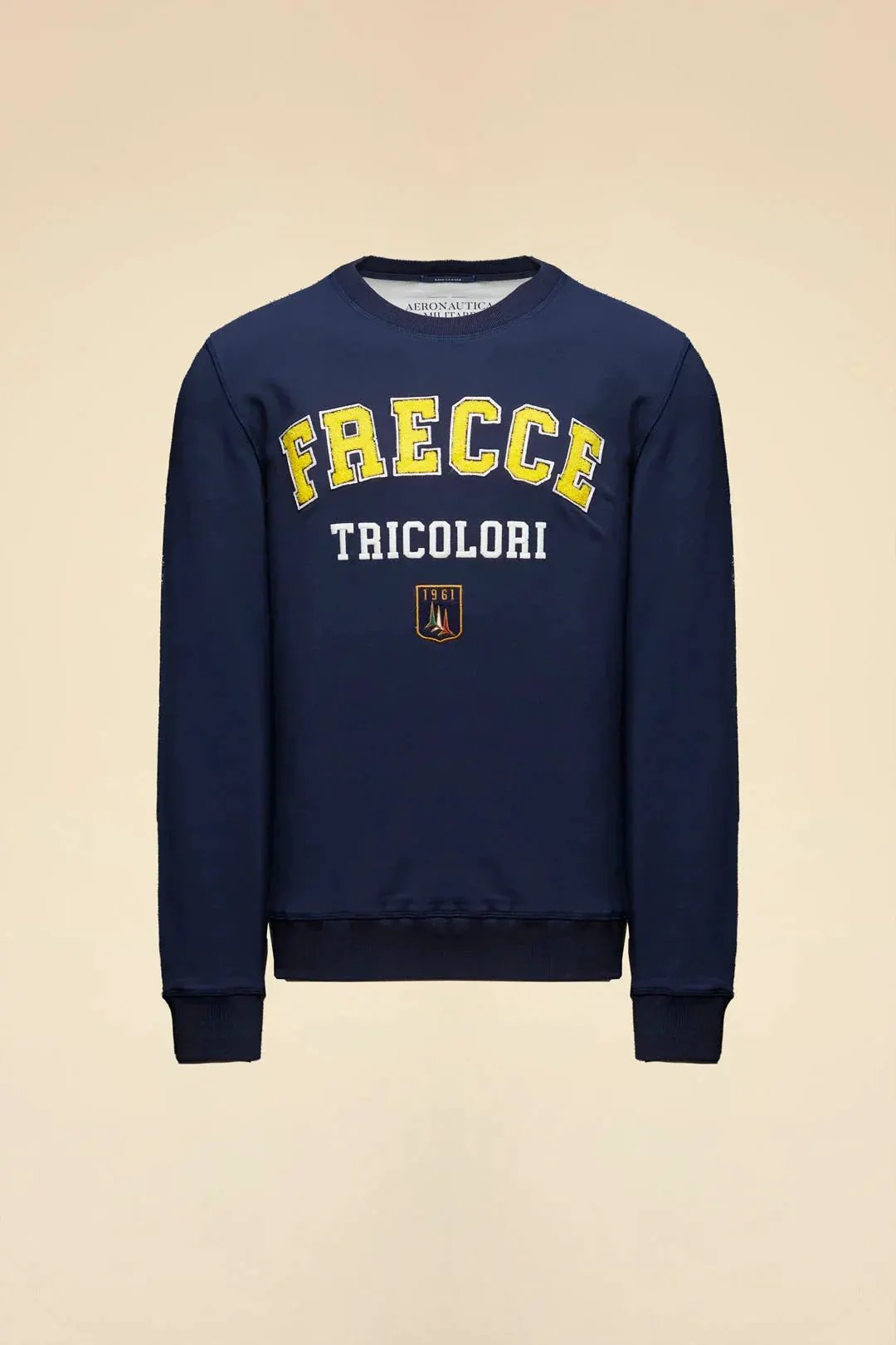 Felpa uomo blu con scritta Frecce Tricolori ricamata, moda casual Made in Italy.