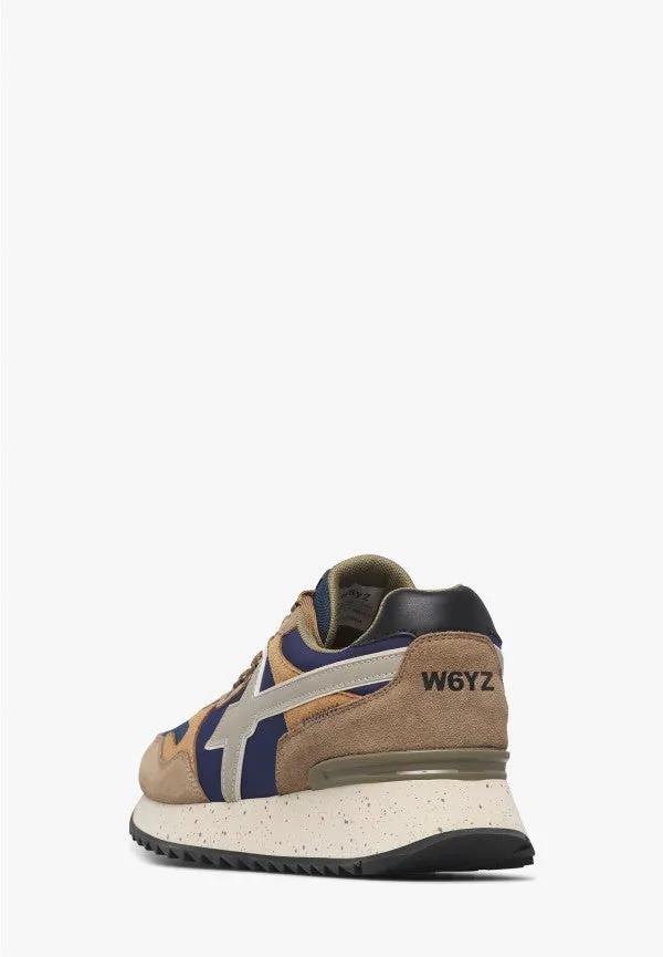 W6YZ Sneaker Uomo Yak-M Light Brown Navy - Vista Posteriore e Spoiler