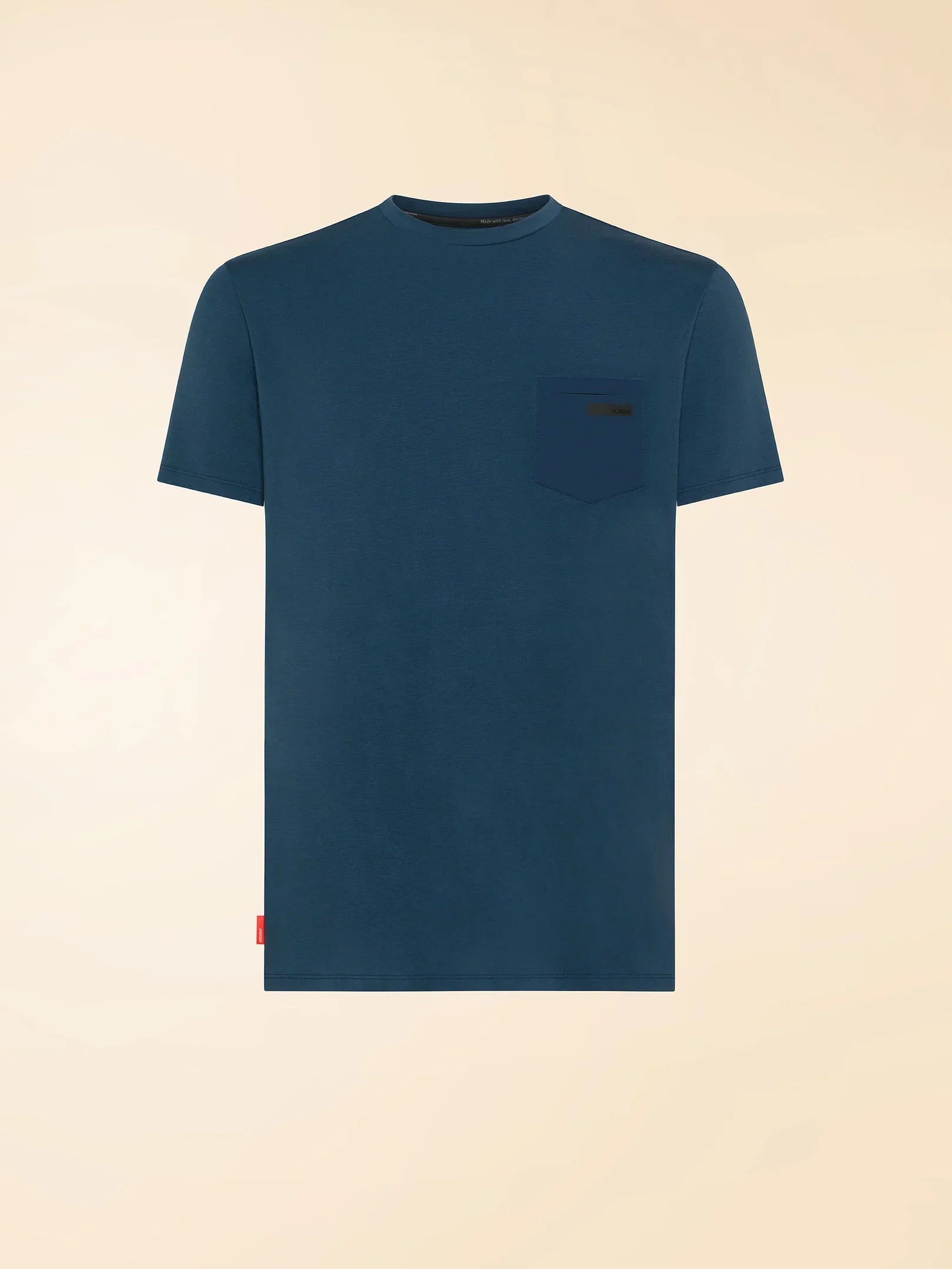 T-shirt uomo blu scuro manica corta con taschino frontale, stile casual elegante