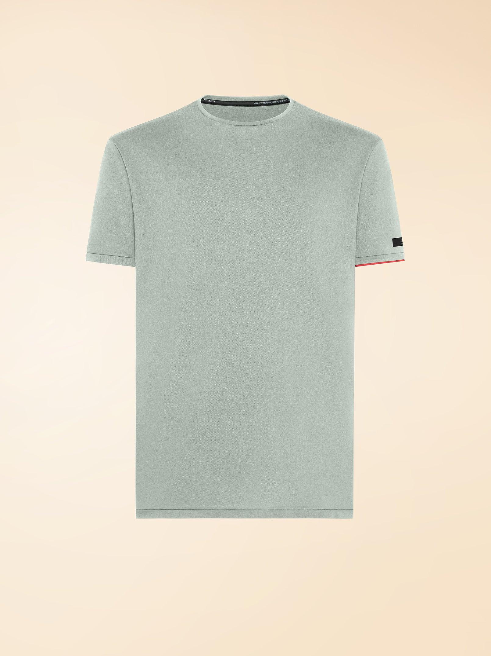 T-shirt uomo grigia a maniche corte con dettaglio logo sulla manica e bordo rosso