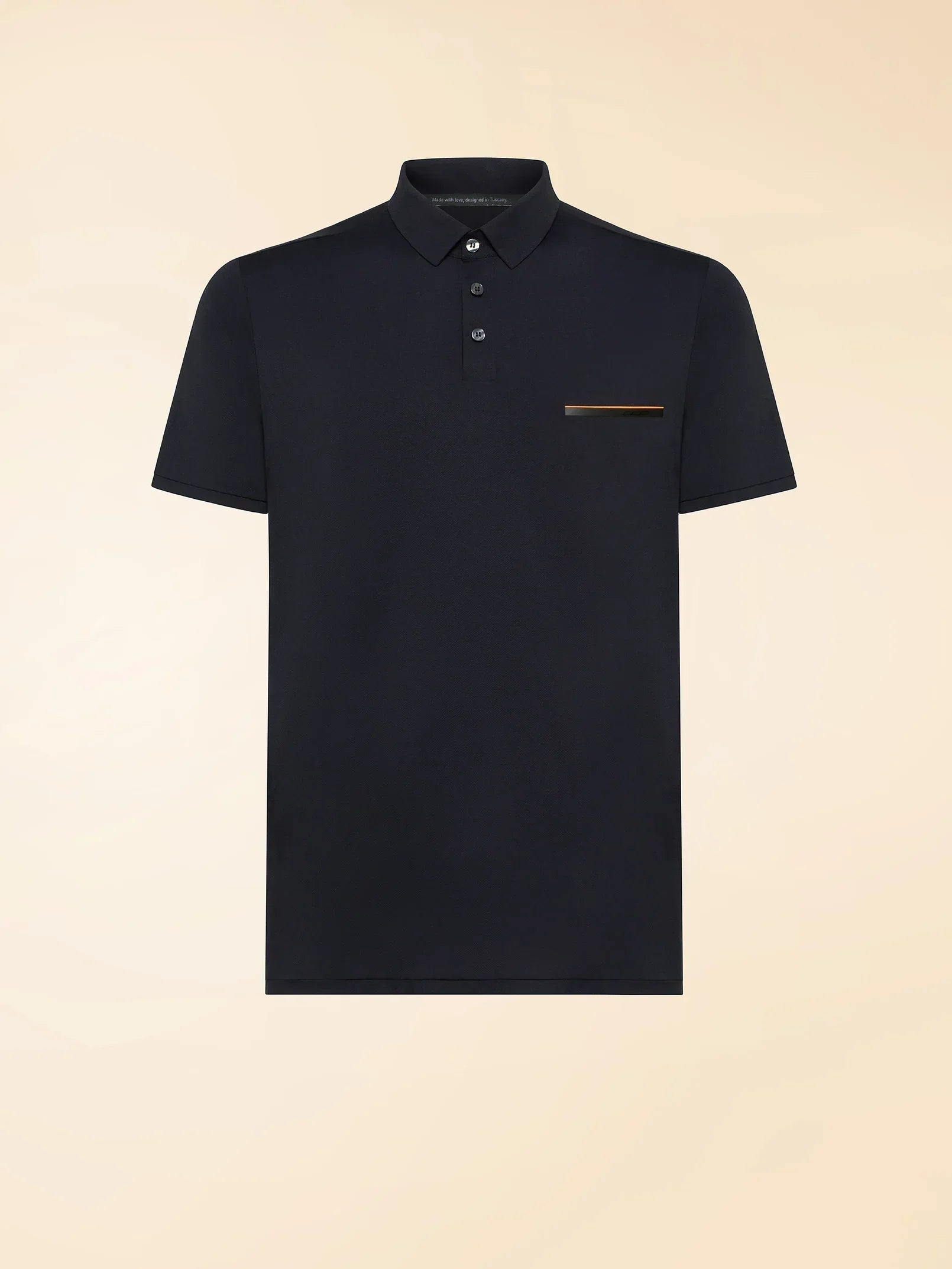 Polo uomo nera elegante in cotone con colletto, manica corta e taschino a contrasto