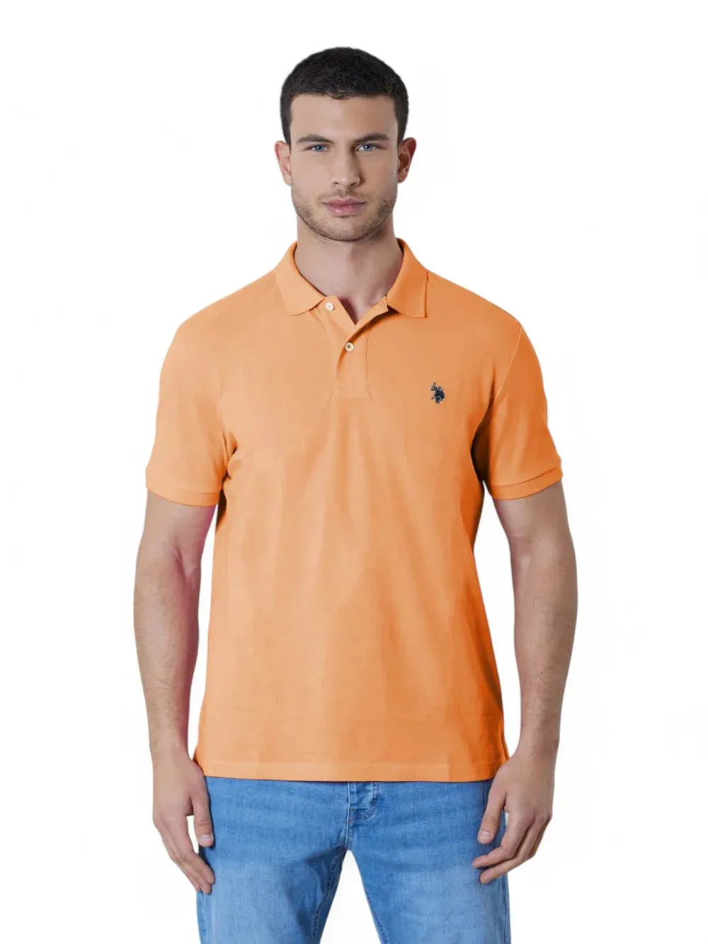 Polo uomo arancione manica corta con logo ricamato, abbigliamento casual estivo