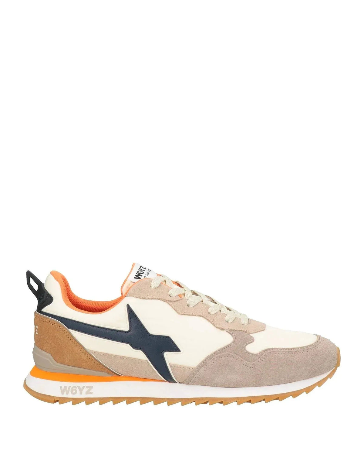 Sneaker uomo W6YZ beige e bianco con dettagli arancioni e logo nero, suola in gomma