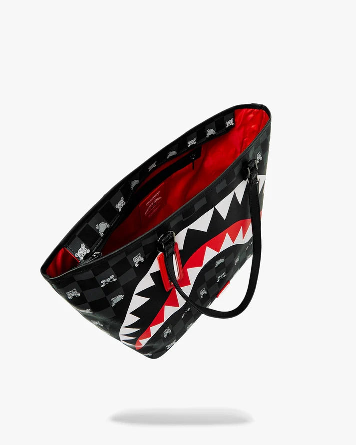 SPRAYGROUND T8916 SHOPPING BAG GRAY PEEKING CHARACTER CHECK TOTE