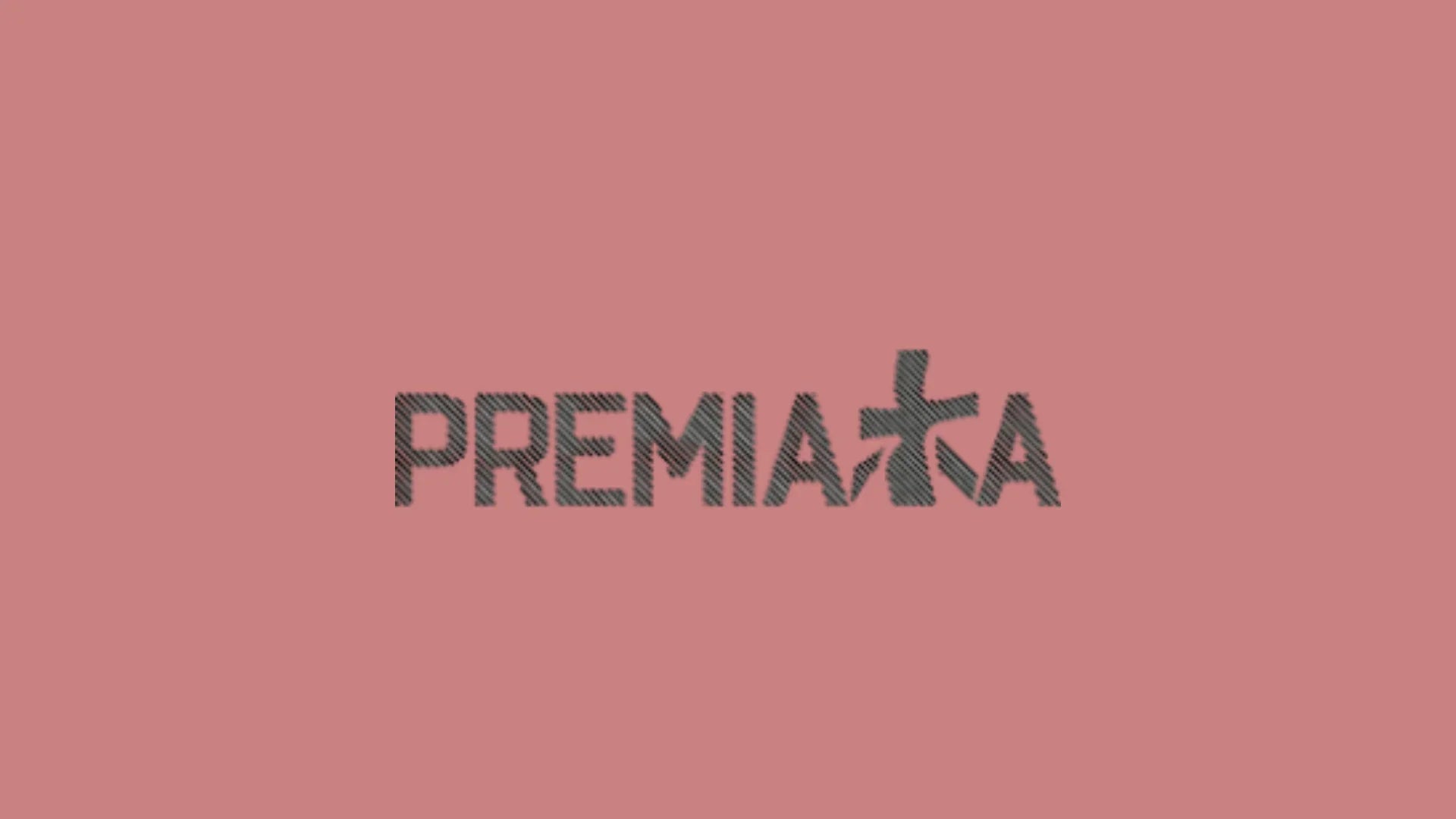 Logo Premiata nero su sfondo rosa, moda abbigliamento e calzature di tendenza.