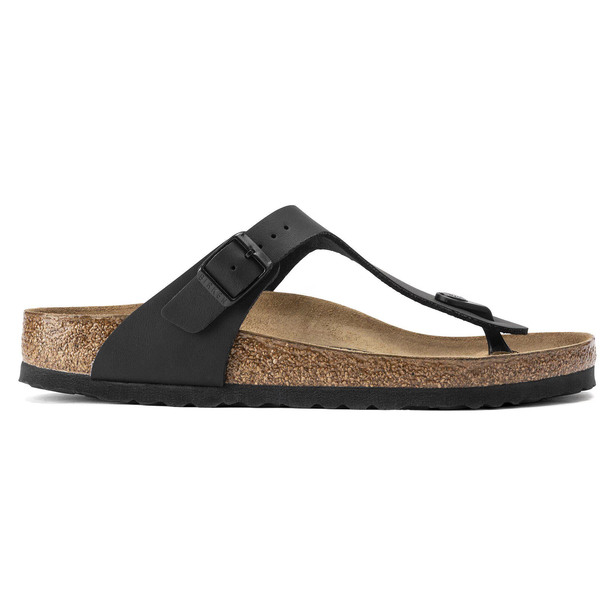 Sandali BIRKENSTOCK Gizeh neri con cinturino in pelle, vista laterale del modello 043691.