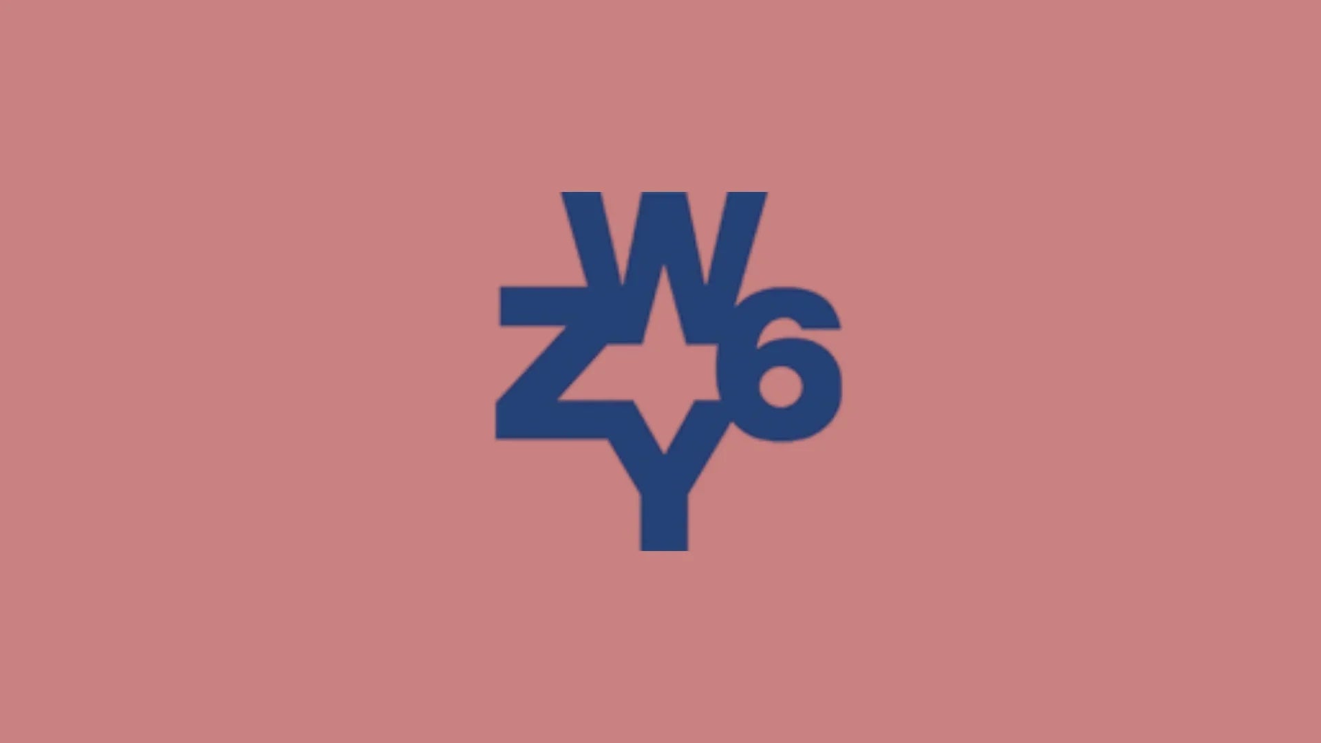 Logo W6YZ blu su sfondo rosa, stile moderno, abbigliamento di tendenza uomo donna