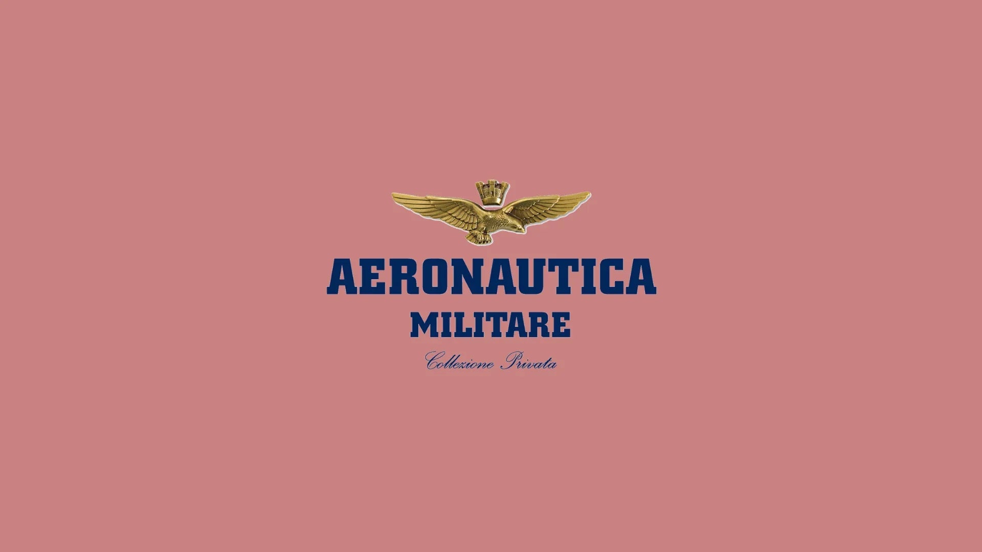 Logo Aeronautica Militare con aquila dorata su sfondo rosa, Collezione Privata moda