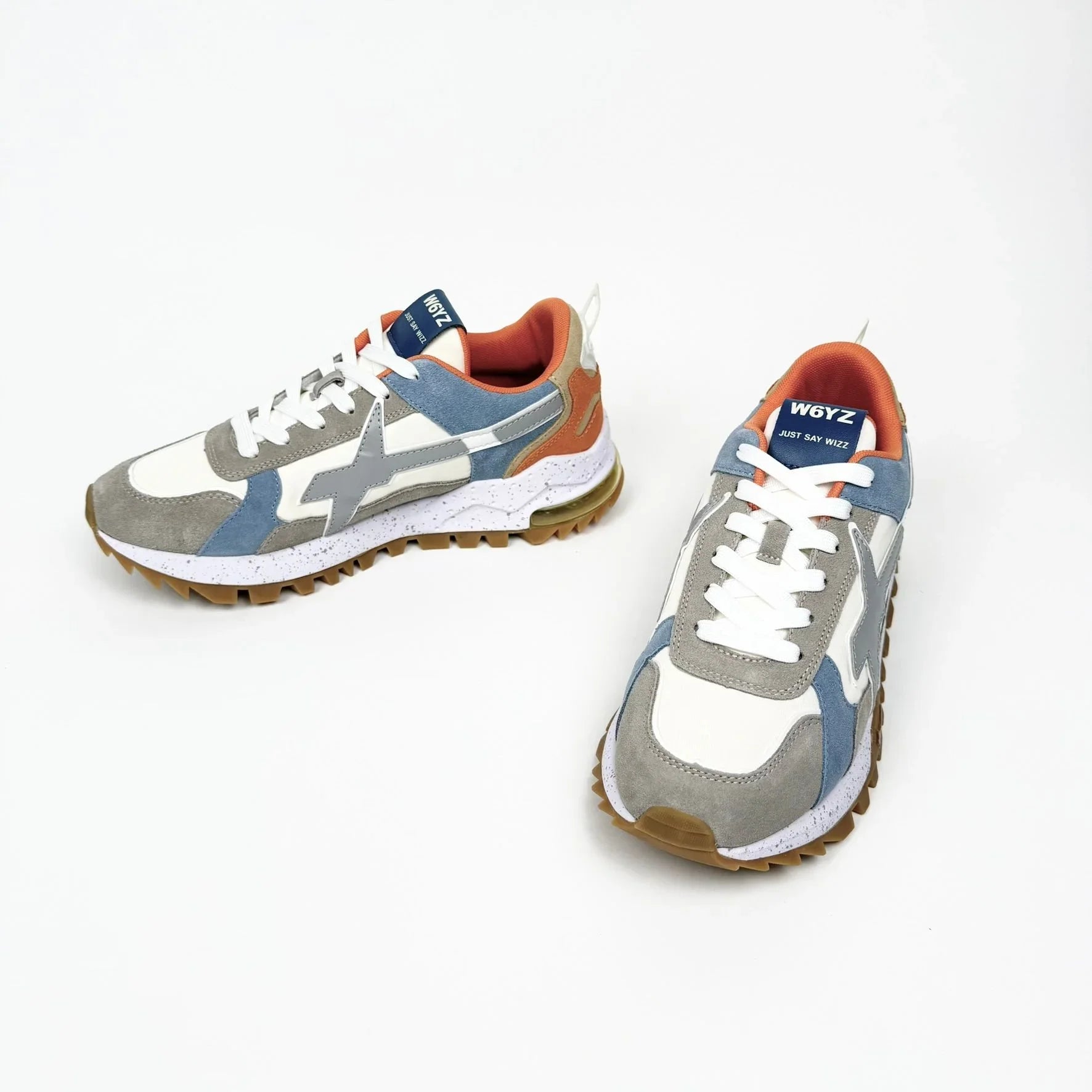 Sneakers uomo multicolore W6YZ suola dentellata, tomaia grigia, blu e arancione