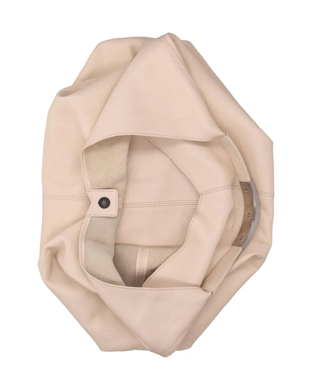 Borsa shopper donna in pelle beige con chiusura a bottone, accessorio moda elegante