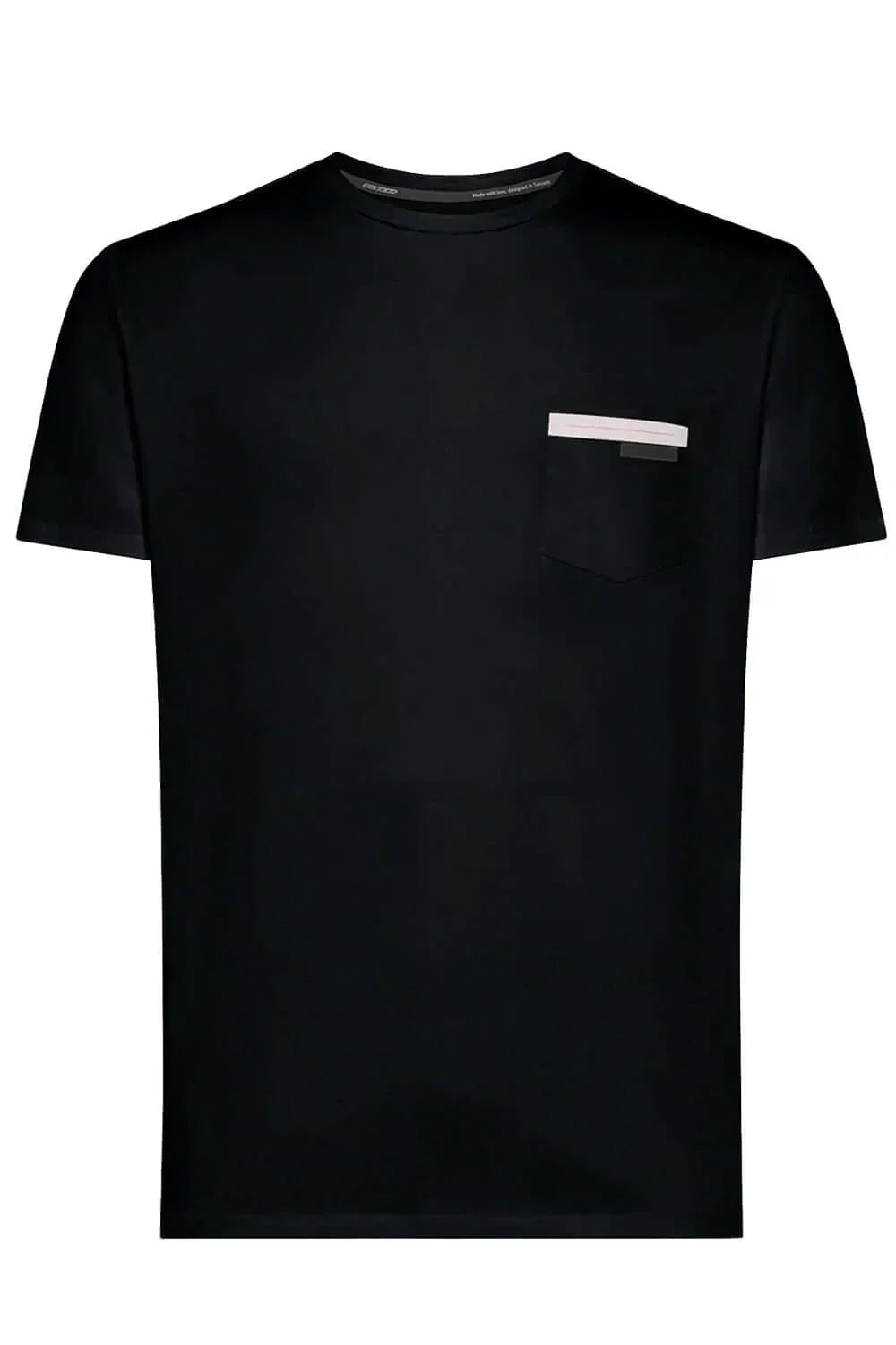T-shirt uomo blu scuro con taschino e dettaglio a contrasto, moda casual elegante