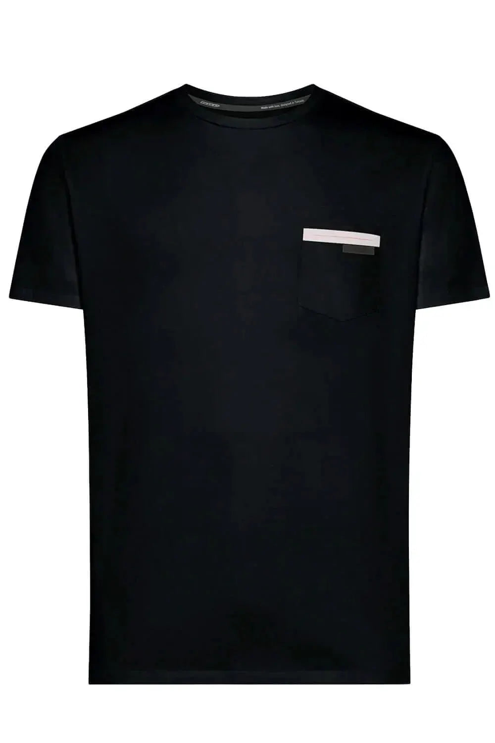 T-shirt uomo blu scuro con taschino e dettaglio a contrasto, moda casual elegante