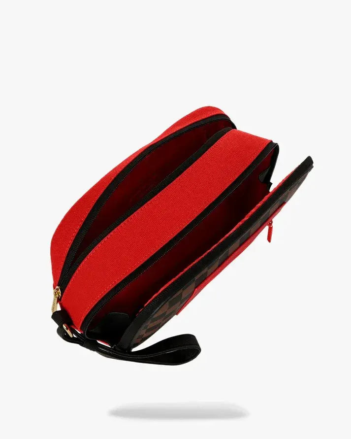 Borsa uomo a tracolla rossa e nera con zip, design moderno, accessori moda