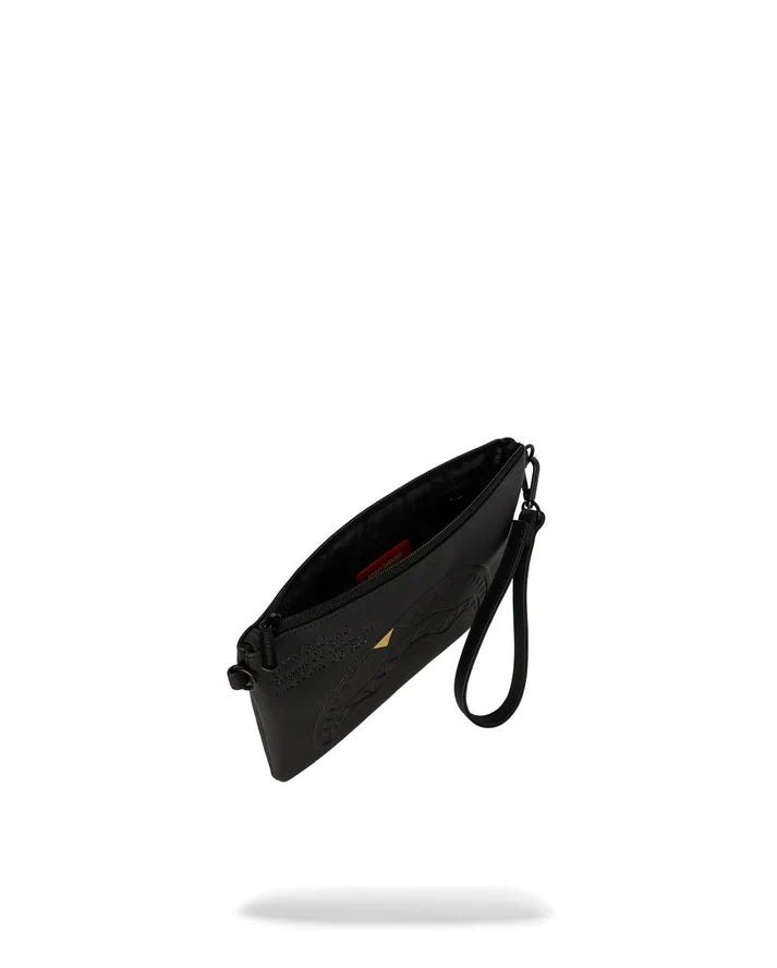 SPRAYGROUND B9327 CLUTCH BLACKED OUT EMBOSSED GOLD TOOTH CROSSOVER