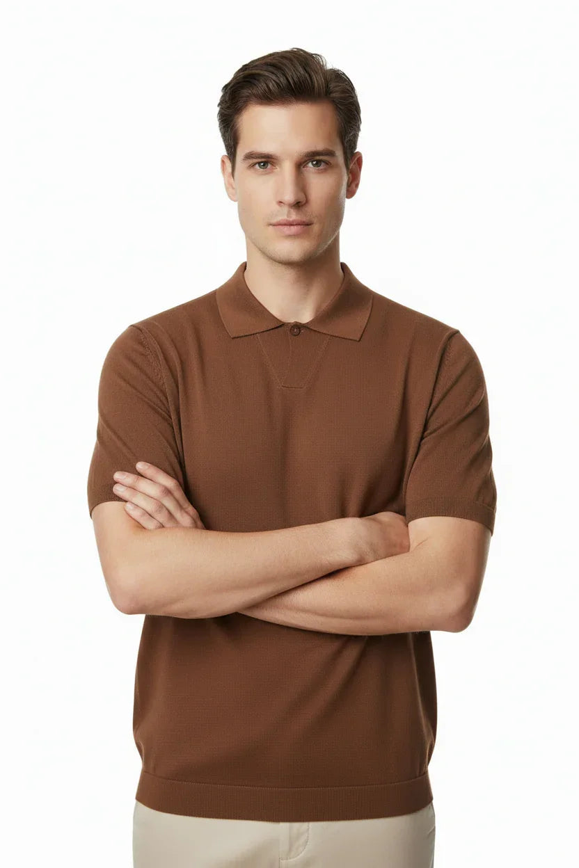 Maglietta polo uomo marrone a maniche corte, abbigliamento elegante Made in Italy