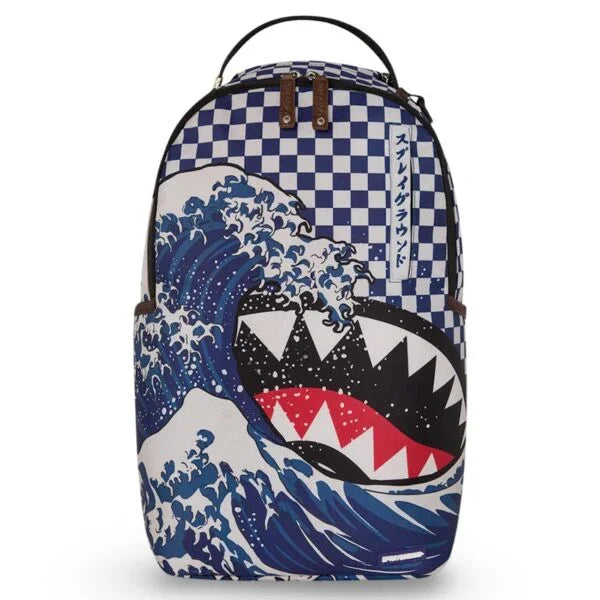Zaino uomo fantasia onda giapponese e squalo, stampa artistica, stile streetwear