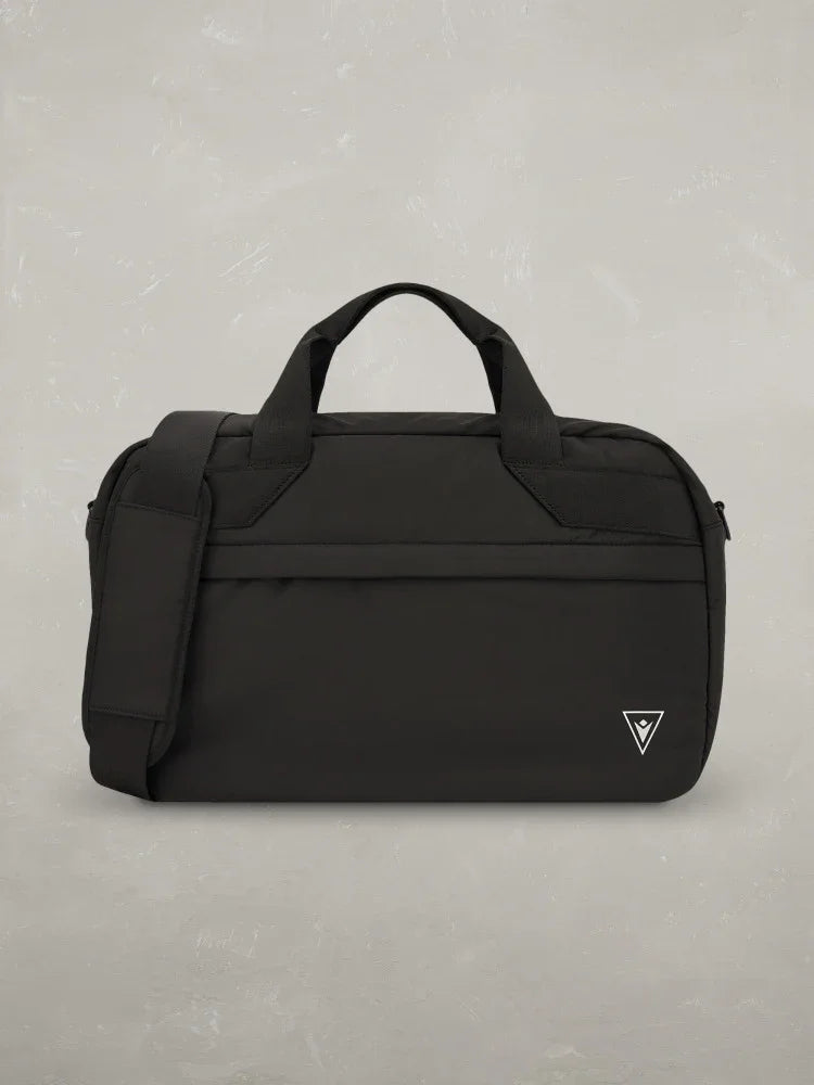 Borsa nera uomo in tessuto tecnico con manici e tracolla regolabile, stile moderno elegante