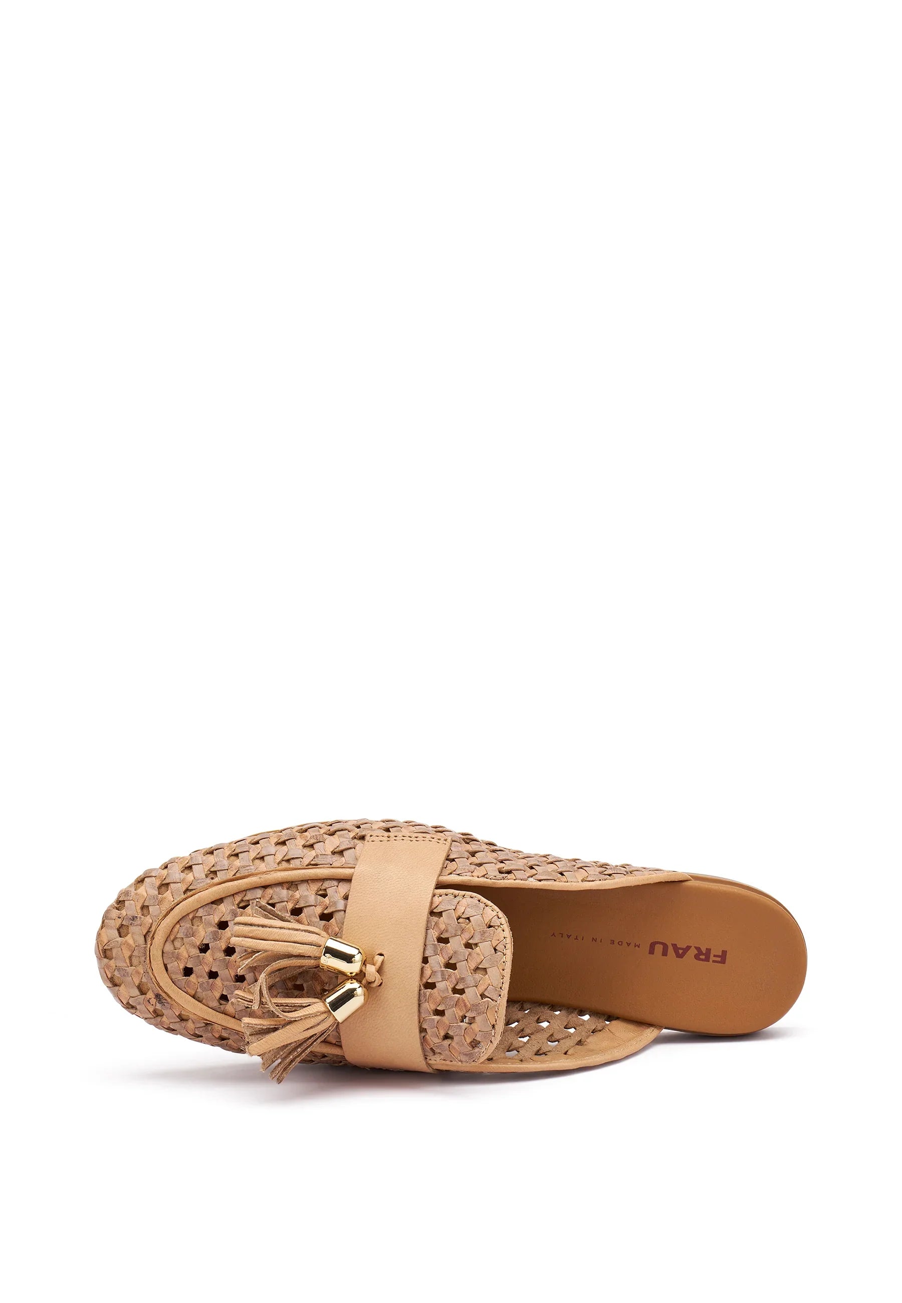 Mocassino estivo in pelle intrecciata beige con nappine, calzatura elegante donna