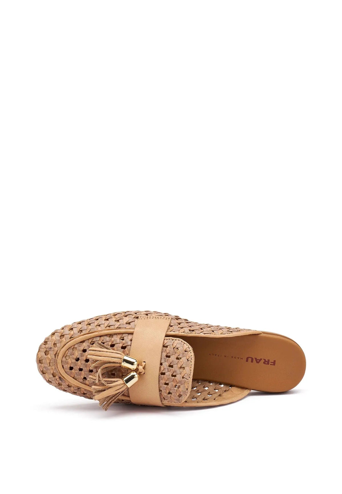 Mocassino estivo in pelle intrecciata beige con nappine, calzatura elegante donna