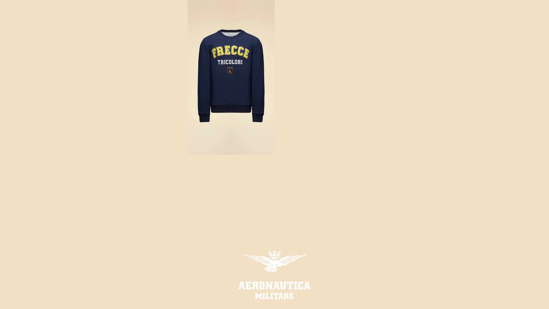 Felpa uomo blu Aeronautica Militare Frecce Tricolori, girocollo, scritta gialla frontale